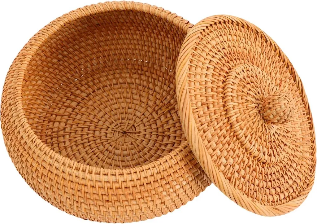 Panier tressé à la main avec couvercle en bambou et rotin naturel