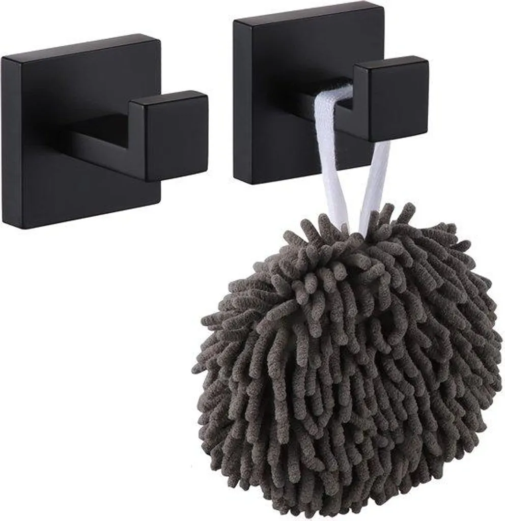 Lot de 4 crochets muraux noirs carrés en acier inoxydable mat robuste