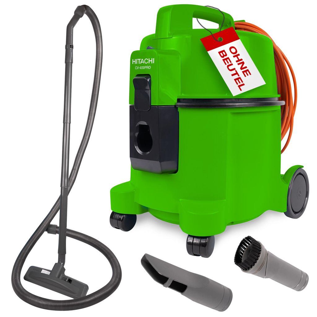 Hitachi Staubsauger Beutellos CV-400 PRO HEPA Filter 7,5L, grün - 880W, leise 74 dB, 13m Radius, Teppichdüse & Zubehör - Gewerbesauger