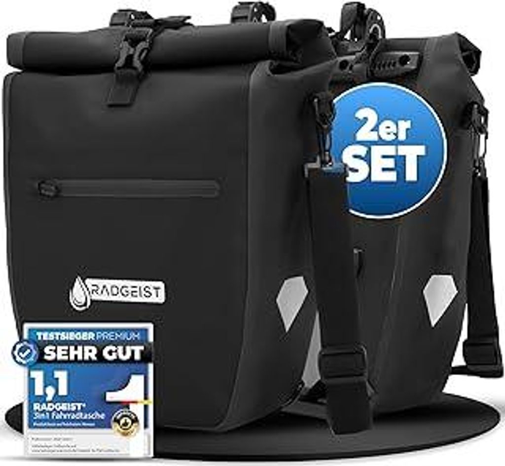 Fahrradtasche für Gepäckträger - Tasche für Fahrrad Gepäckträger - Gepäckträgertasche wasserdicht Umhängetasche (Schwarz 20L, 2er Set)
