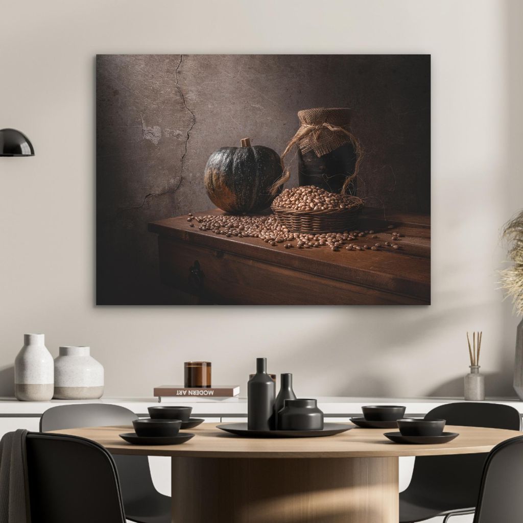 MuchoWow Wanddekoration Metall Metallbild Wandkunst 80x60 cm Stilleben - Kürbis - Dunkel - Rustikal MuchoWow Aluminium Gemälde - Alubild