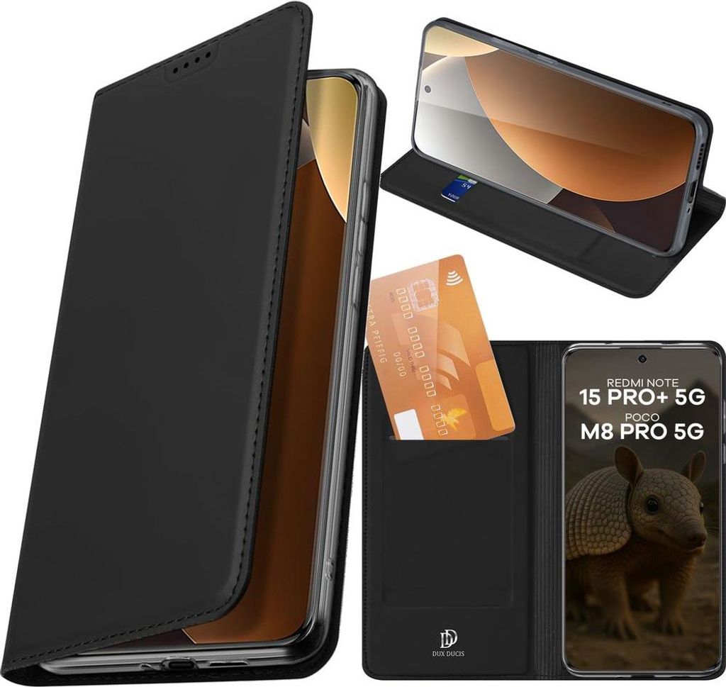 Handyhülle mit Klappe für Xiaomi Redmi Note 15 Pro Plus 5G / POCO M8 Pro 5G, Dux Ducis Skin Pro, Schwarz
