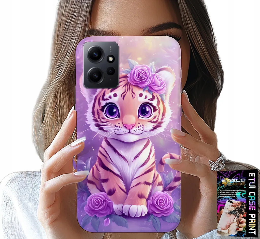 Custodia per Xiaomi Note 12 4G - Simpatica tigre su sfondo rosa + vetro