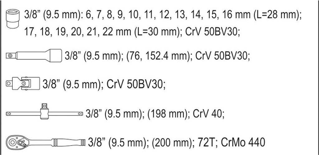 Zestaw Narzędziowy 3/8  22Cz. Xs Zdjęcie produktu 