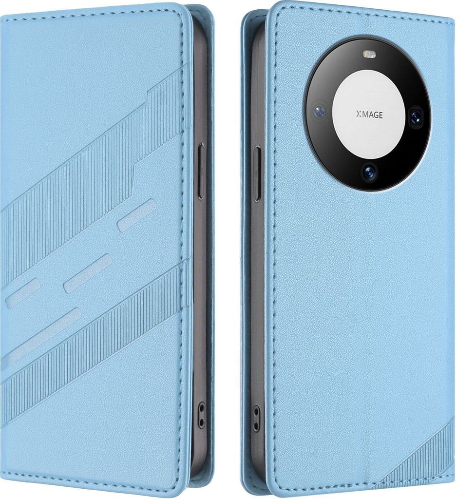 Hülle für Huawei Mate 60 Pro /Mate 60 Pro+, Kunstleder Brieftaschen Handyhülle mit Kartenfach und Standfunktion Hellblau