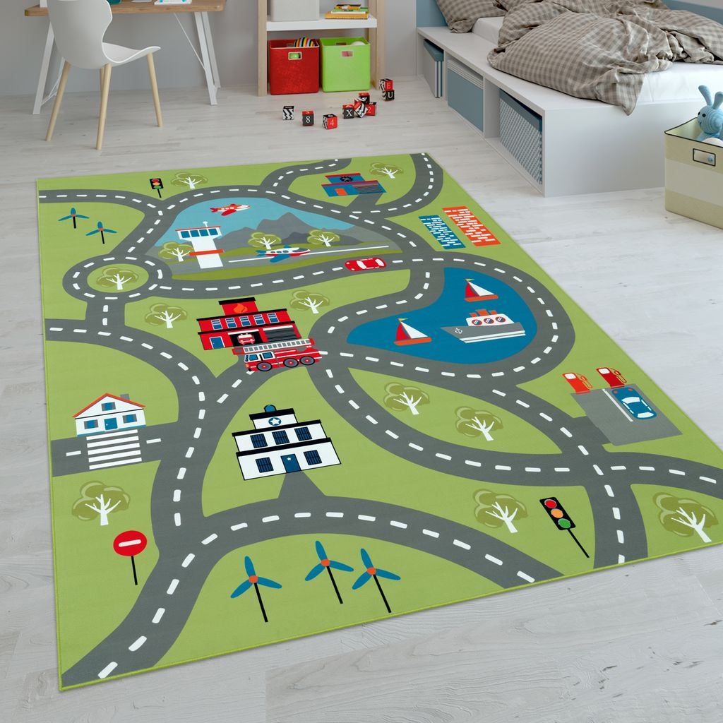 Kinder-Teppiche, Kurzflor-Teppiche für Kinderzimmer mit vers. Designs Spielteppiche Bunt Grösse 140x200 cm