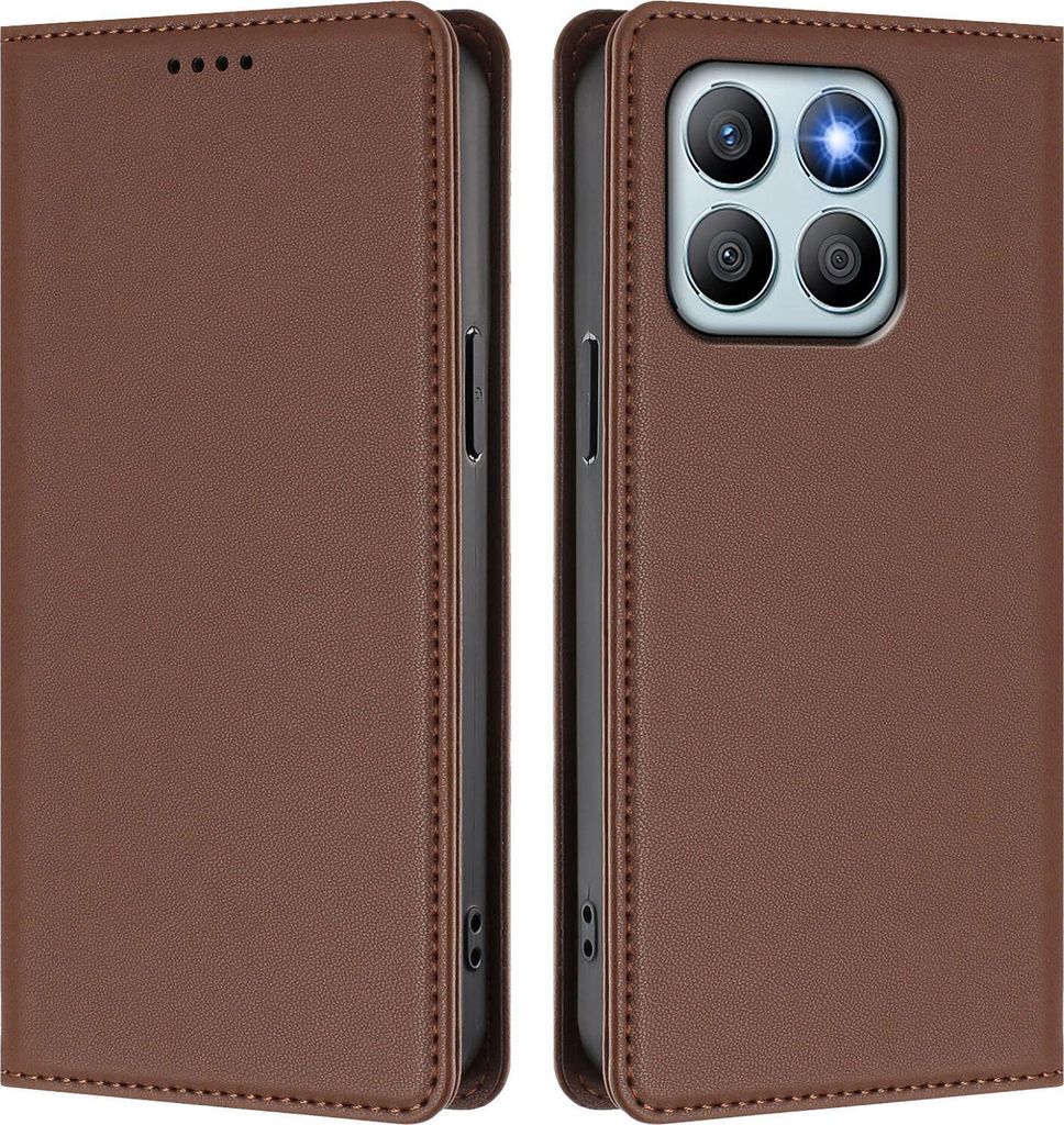 Handyhülle für Honor X8B, Kunstleder Klapphülle Stoßfeste Magnetische Hülle mit Ständer Braun