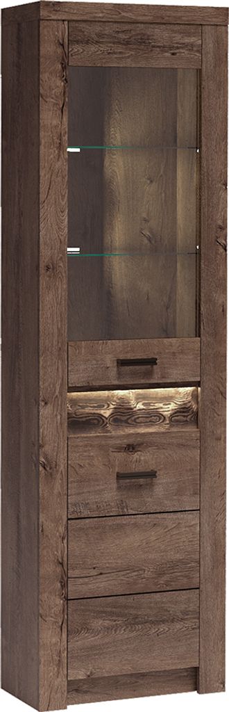 Eckvitrine modern in Esche dunkel mit LED Beleuchtung INGENIO-161