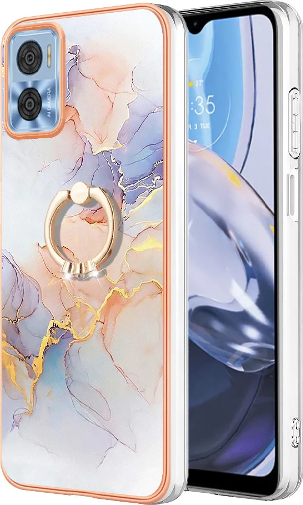 Custodia Motorola Moto E22 Grigia Silicone TPU con Supporto ad Anello