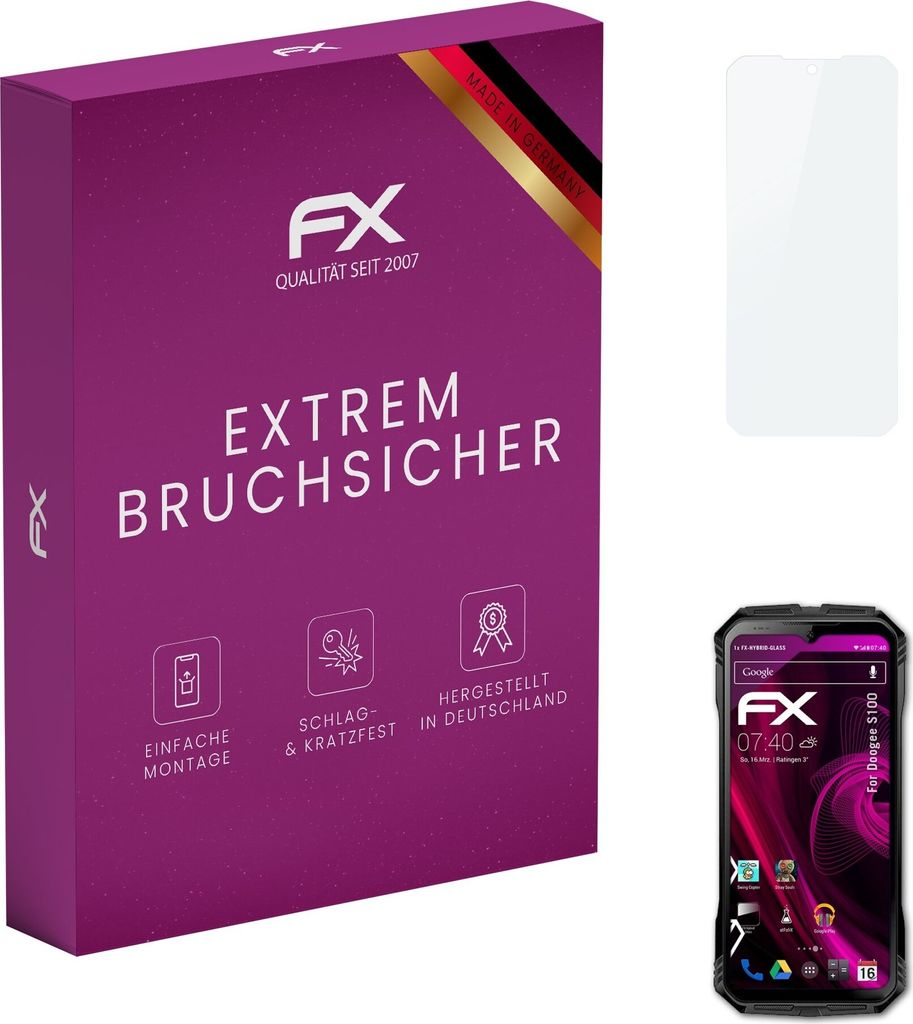 atFoliX FX-Hybrid-Glass Displayfolie kompatibel mit Doogee S100 Glasfolie