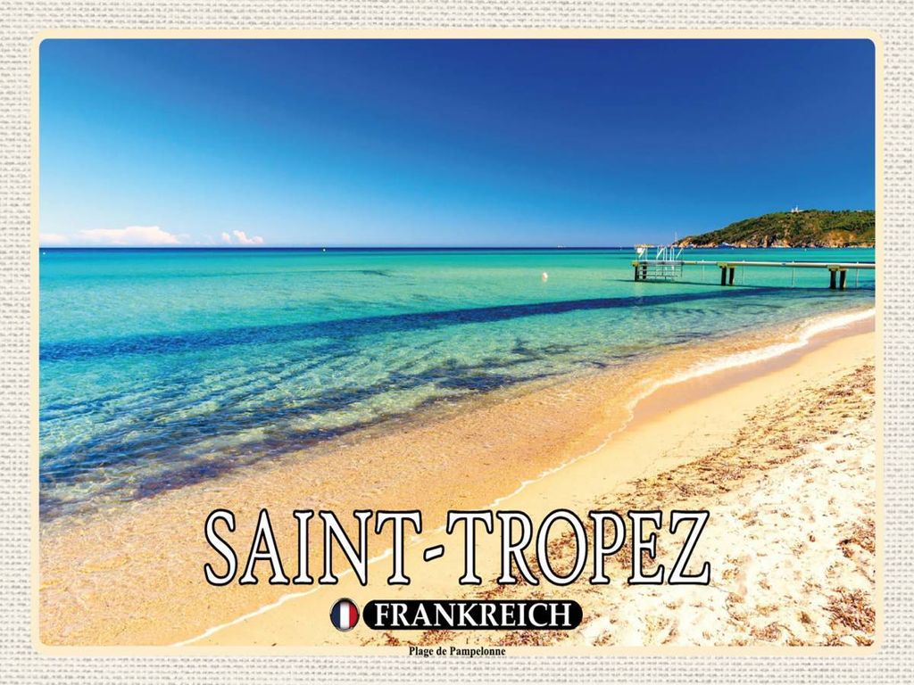 vianmo Holzschild 30x40 cm Saint-Tropez Plage de Pampelonne Bildmotiv Reisemotiv Abenteuer Reisen