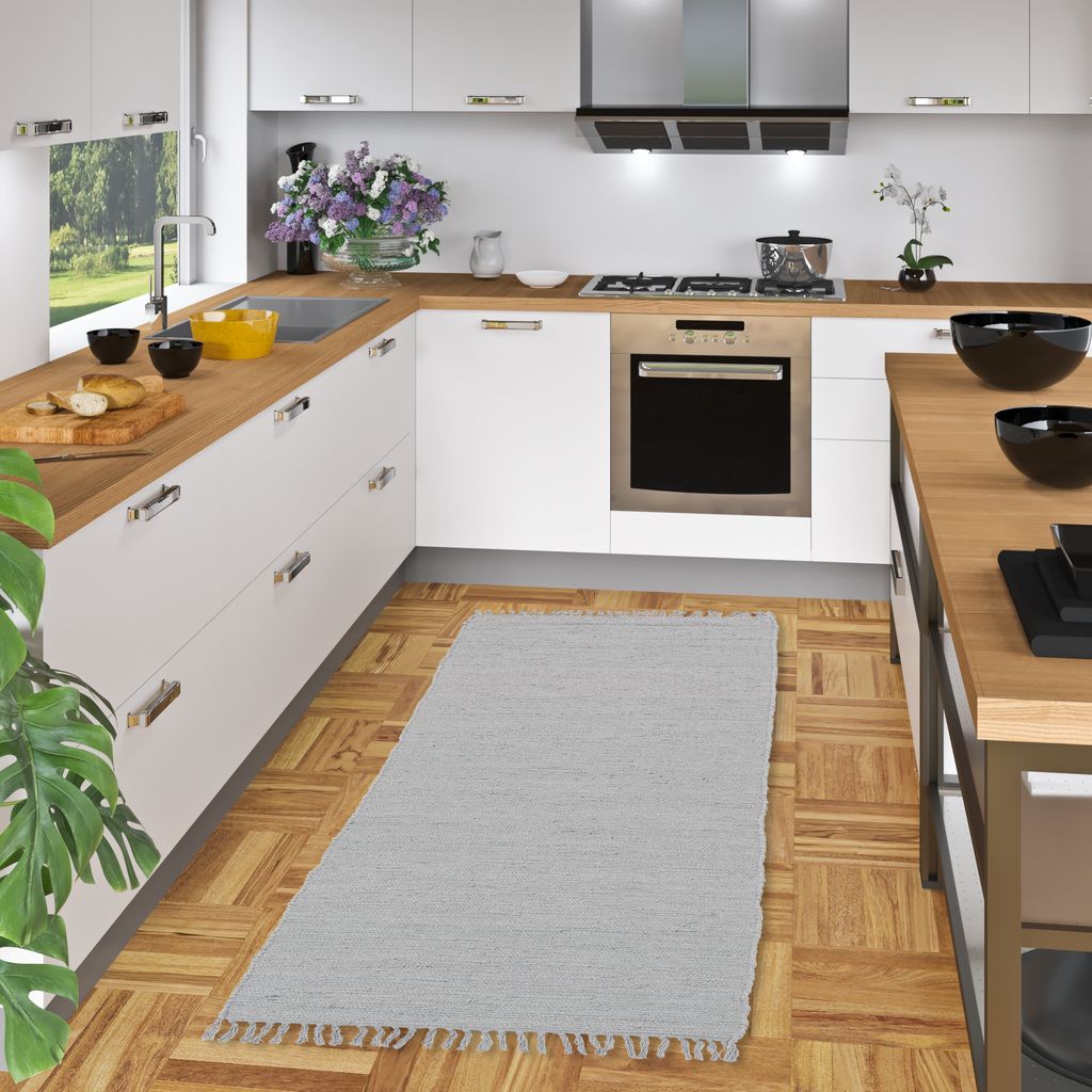 Baumwolle Natur Teppich Läufer Jolly Baumwolle Grau, Größe:90x160 cm