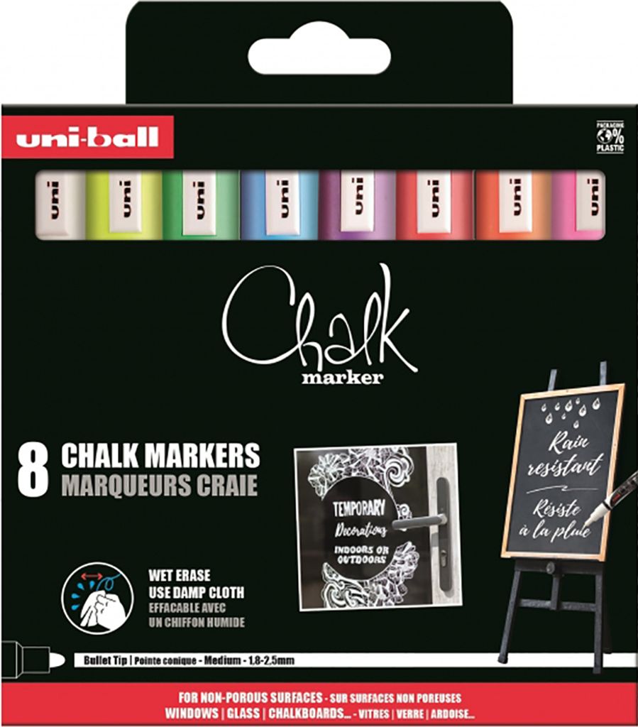 uni-ball Kreidemarker Chalk marker PWE5M/8 PF 8er Etui farbig sortiert