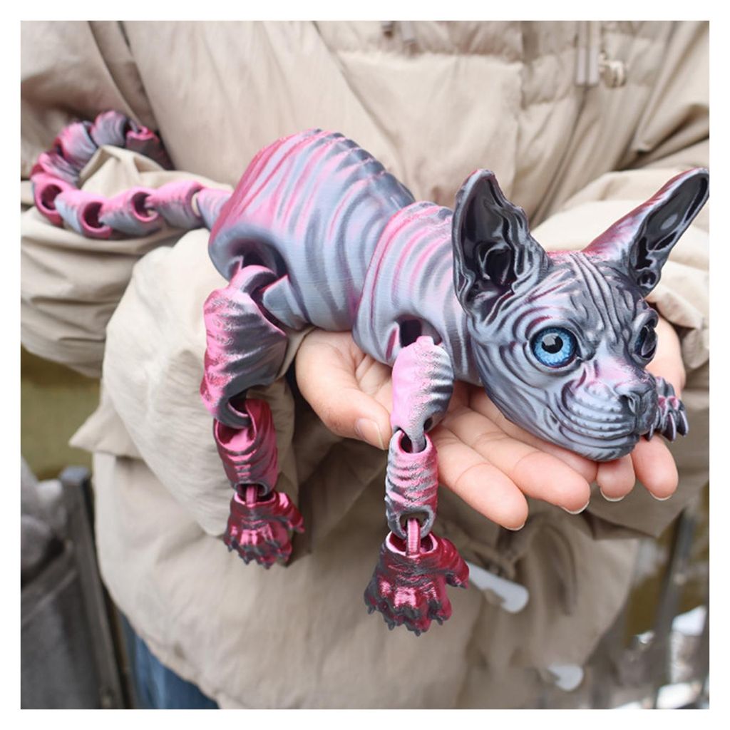 Bewegliche, haarlose 3D-gedruckte Sphynx-Katzenfigur, flexible Katze, Stressabbau, Schreibtischspielzeug, Haustier-Fidget-Spielzeug, Heim- und Bür...