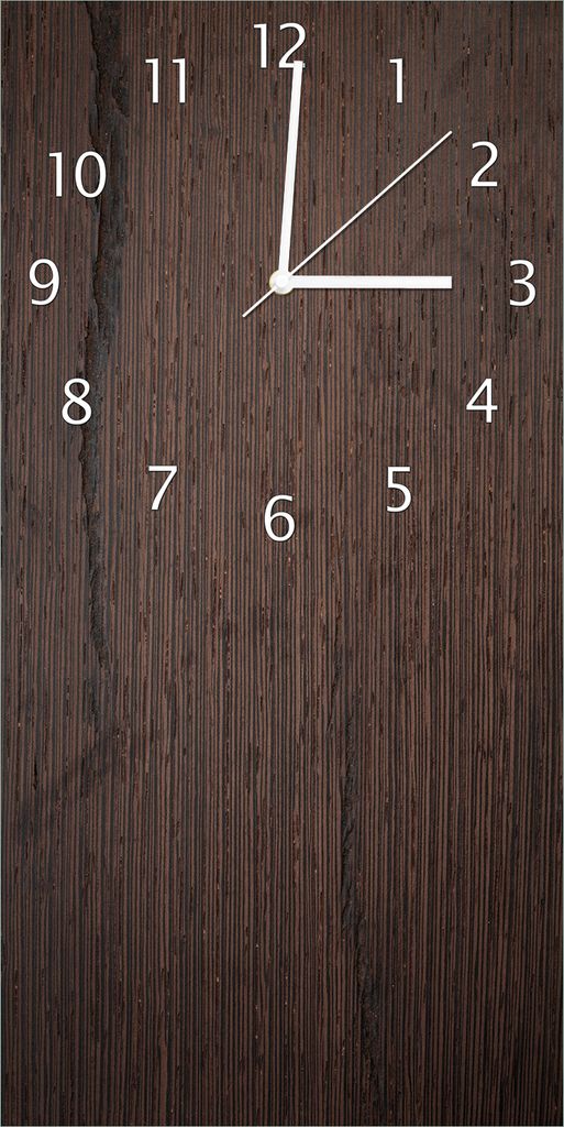 Wallario Design Wanduhr Holz-Optik Textur dunkelbraunes Holz aus Echtglas, Größe 30 x 60 cm