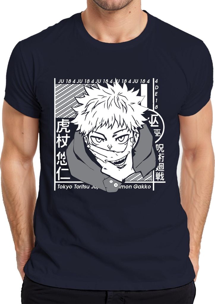 Jujutsu Kaisen Itadori Yuji Anime Manga Fan Geschenk Cosplay Herren T-Shirt, Navy, L