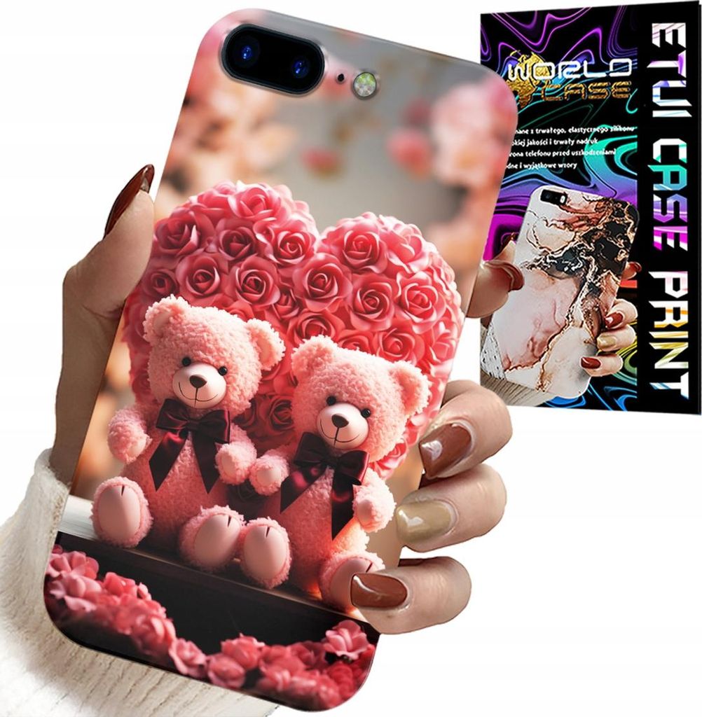 Etui Für Iphone ( 7 Plus ) - Rose Teddybär Familie Herz + Glas