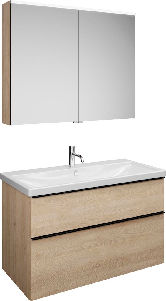 burgbad Eqio Set, bestehend aus Spiegelschrank, Keramik-Waschtisch und Waschtischunterschrank, Breite 1030mm, SFAN103F3180C0001G0252