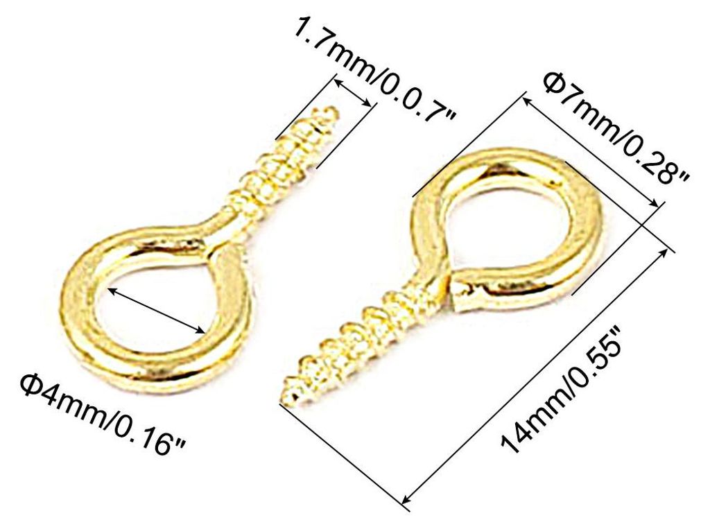 50Stk. 0.07"x 0.55" Schraube ?senhaken Selbstschneidend Schrauben einschrauben Aufh?nger Augenform Ringhaken Golden