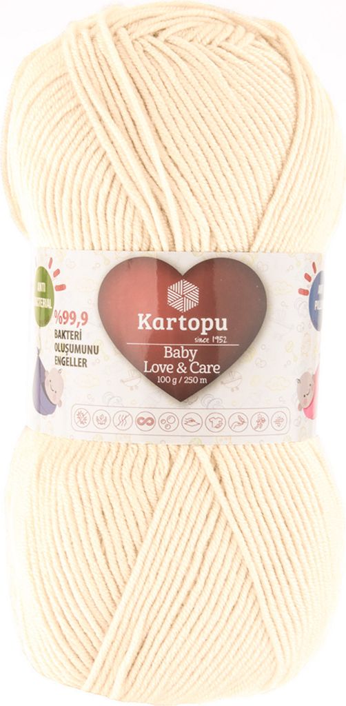 100g Strickgarn Kartopu Baby Love and Care antibakteriell Babywolle Babystrickgarn Häkelgarn Farbwahl, Farbe:K019 perlweiß