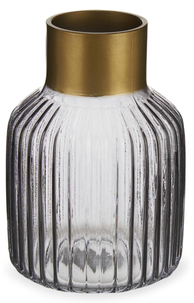 Vase Streifen Grau Gold Glas (12 x 18 x 12 cm) Produktbild 