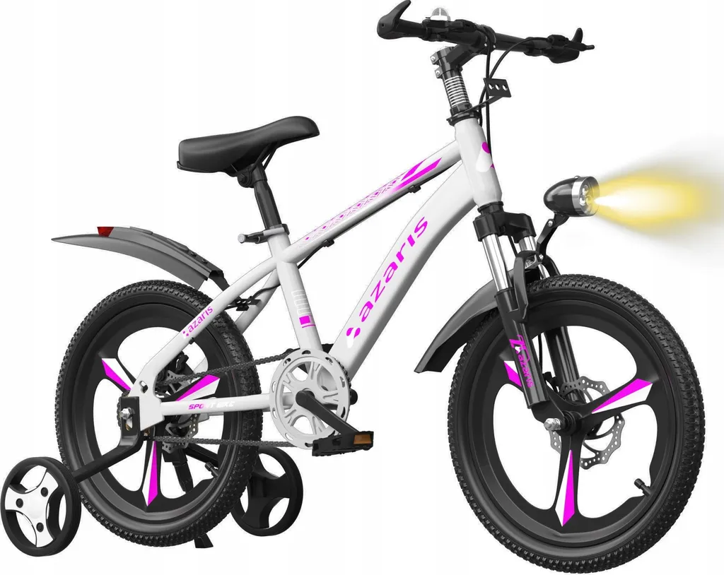 Vélo de fille rose 16 pouces avec freins renforcés et amortisseurs LED