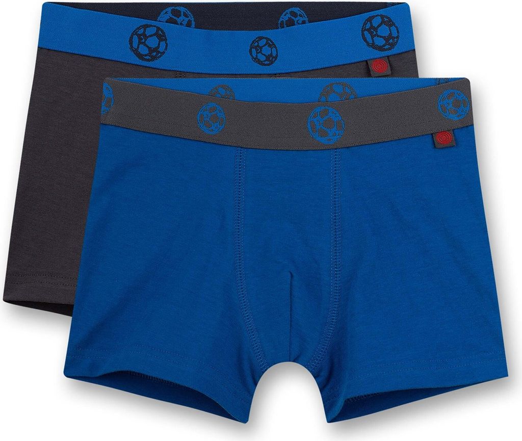 Sanetta Jungen Shorts, 2er Pack - Pants, Unterhosen, Baumwoll-Stretch, Fußball Blau/Grau 116