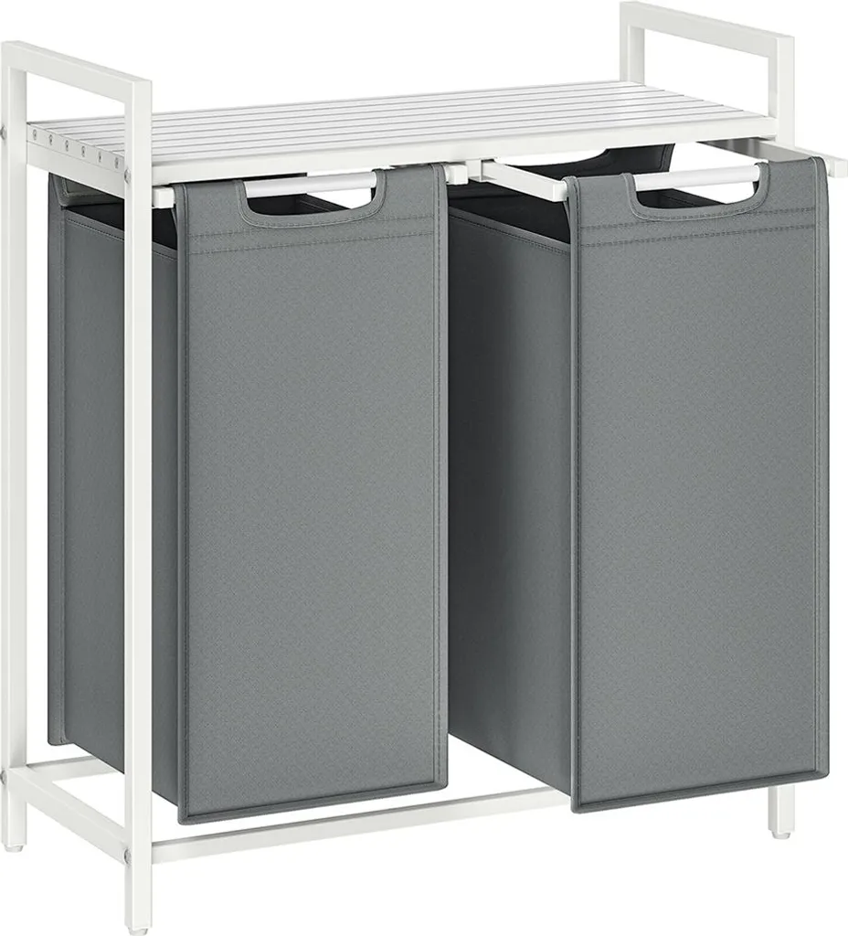 Meuble de buanderie avec panier à linge double 92L et étagère de rangement