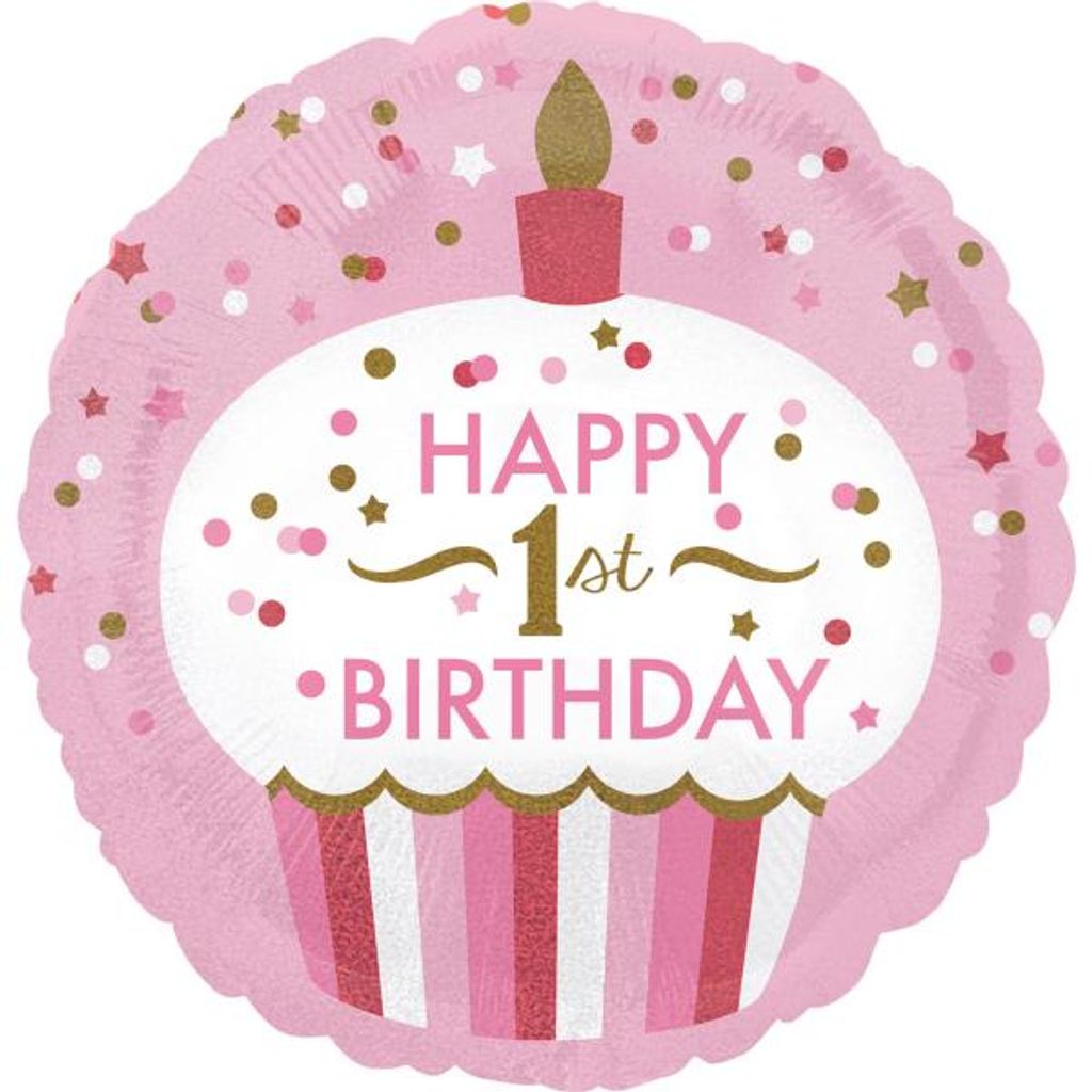 Cupcake Folienballon 1. Geburtstag Rosa 45cm