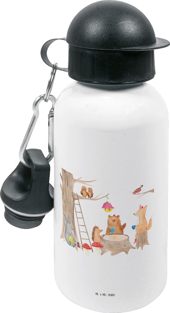 Mr. & Mrs. Panda Trinkflasche Waldtiere Picknick - Weiß - Geschenk, Fuchs, Wasserflasche, Eichhörnchen, Outdoorflasche, Kinder, Maus, Wald, Tiere...