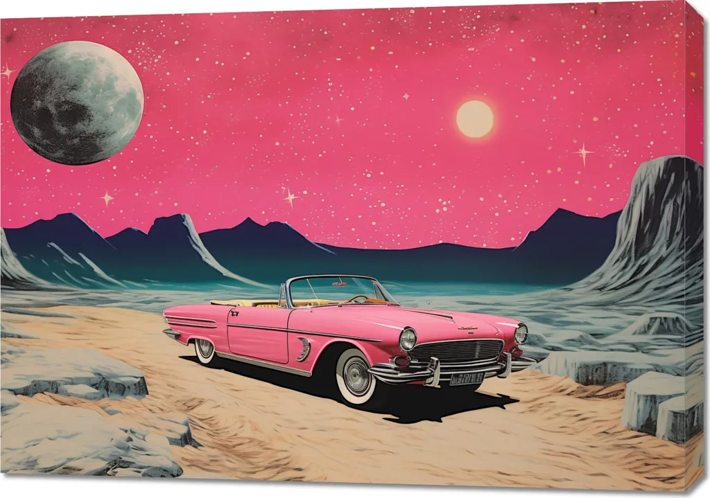 Quadro 100x70cm Cabriolet nello Spazio | Tela Canvas Alta Qualità - 1
