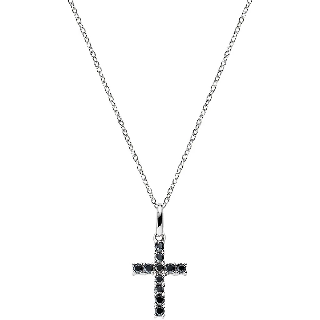 Gioiello Unisex Amen CRBN03: Collana Croce Argento e Zirconi Neri