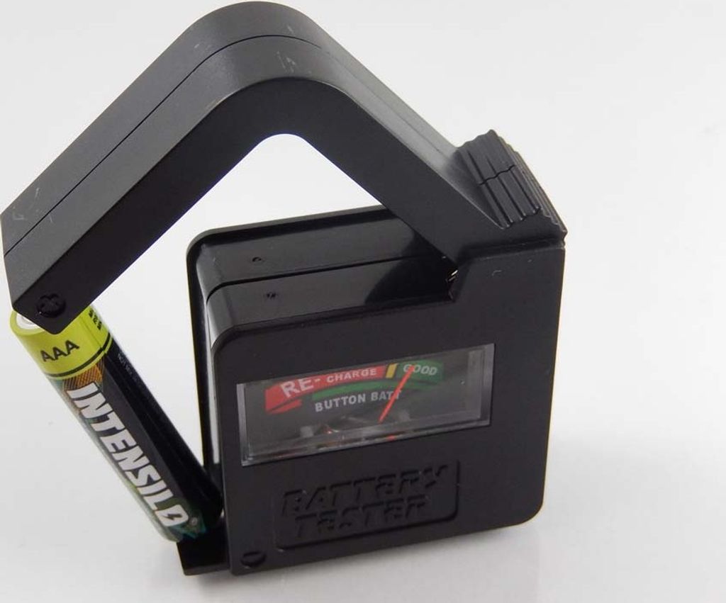 vhbw Batterie-Tester mit analoger Anzeige für AAAA, AAA, AA, 9 V-Block - 5,3 x 5,5 x 2,4 cm Schwarz