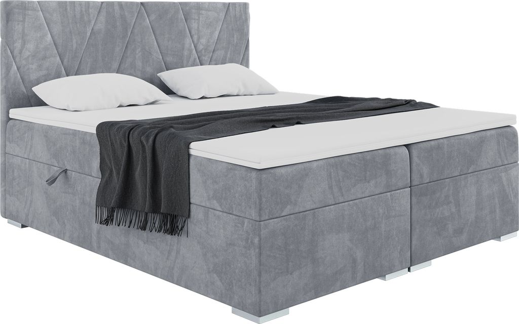 MEBLINI Boxspringbett mit Bettkasten - Gepolstert Doppelbett mit Matratze und Topper - Polsterbett mit Stauraum - Bett mit Kopfteil - Stauraumbett ...