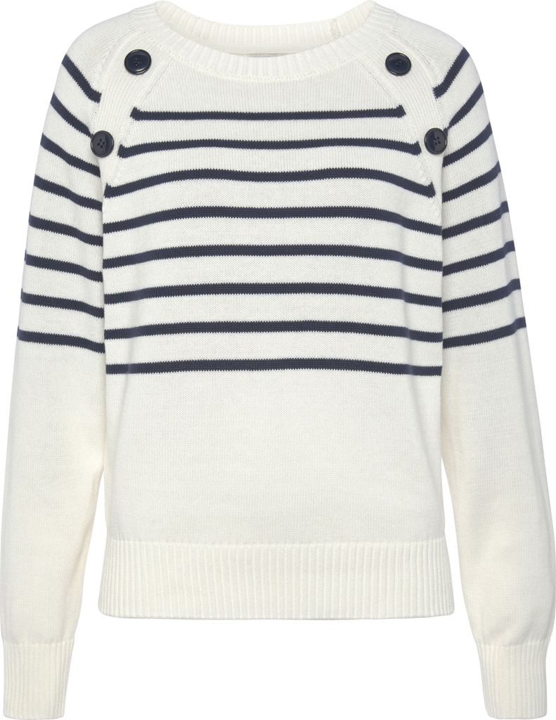 VIVANCE Streifenpullover weiß-marine Größe 32/34