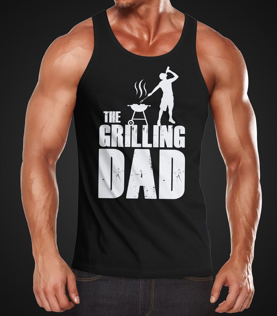 Herren Tanktop The Grillling Dad Griller Grill-Geschenk Papa Vatertag Fun-Shirt Parodie Spruch lustig Moonworks schwarz XXL