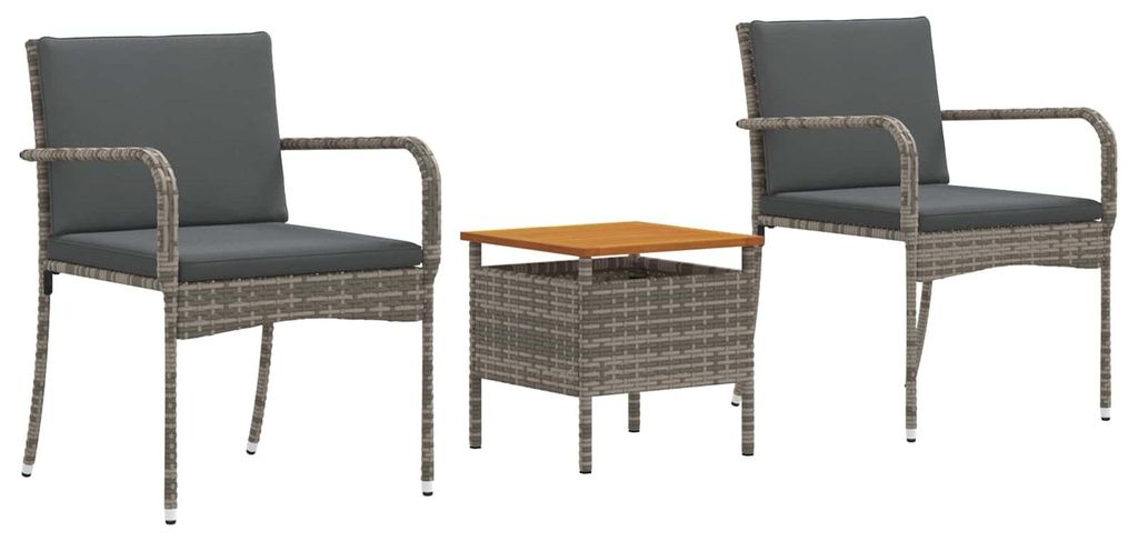 Garten Bistro Set mit Kissen 3-teilig Grau Poly-Rattan