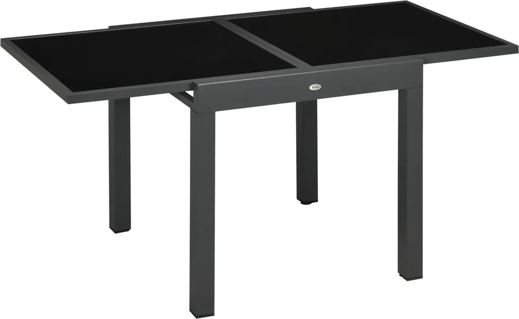 Table de jardin en aluminium noir avec plateau verre trempé de 160 cm