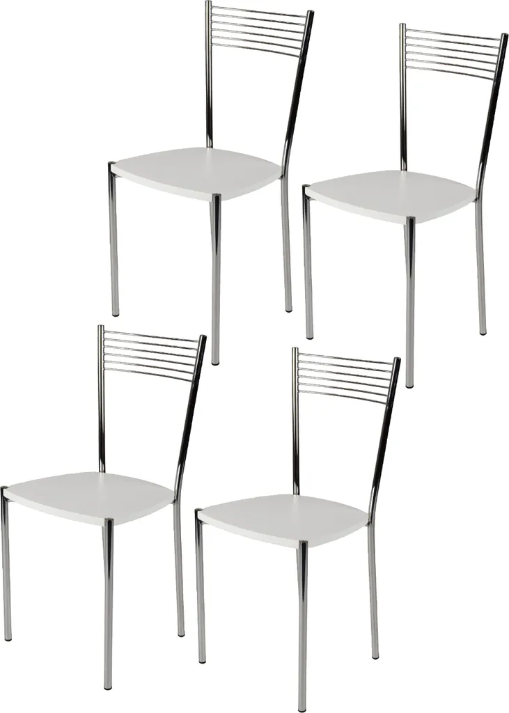 Chaises de Cuisine Robustes avec Assise en Bois Blanc et Acier Chromé x4