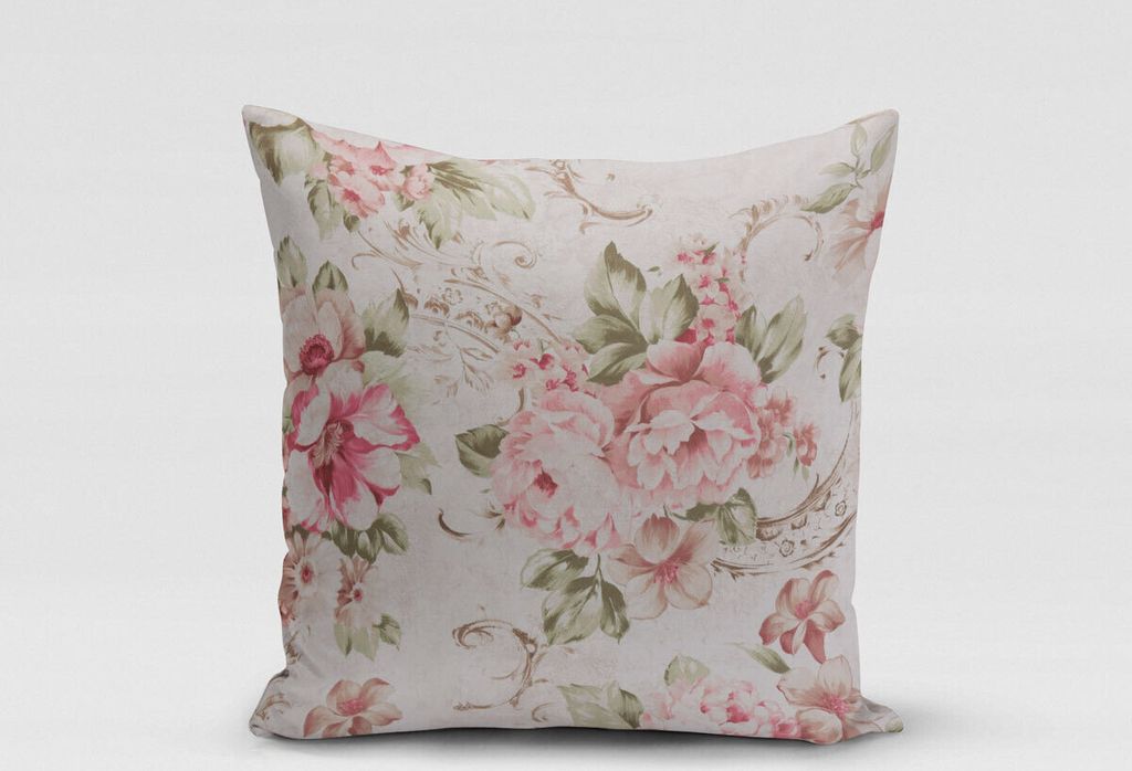 SCHÖNER LEBEN. Kissenhülle Pfingstrosen Blüten Ornamente creme rosa Größe 70x70cm (HxB) 70x70cm (HxB) Größe