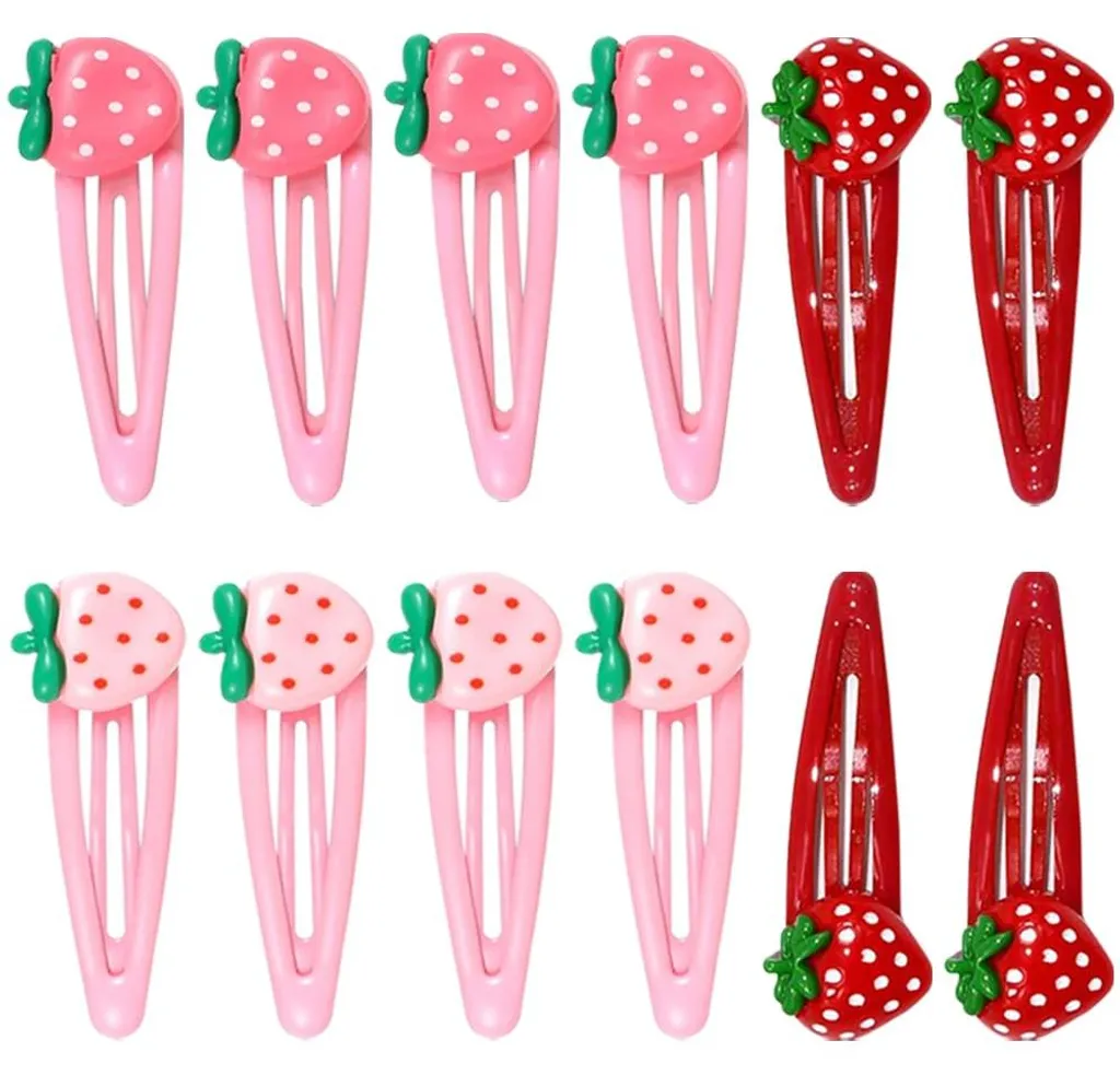 Barrettes roses pour coiffure quotidienne enfant, motif fraise vintage