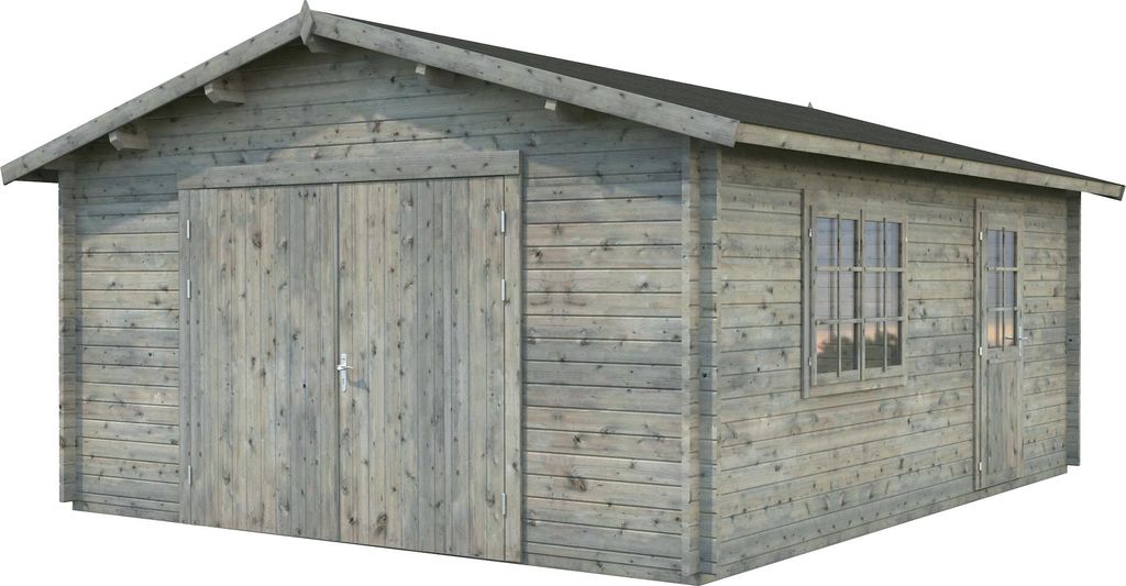 Palmako Garage Roger 23,9 m² - 44 mm - mit Holztor Grau tauchimprägniert