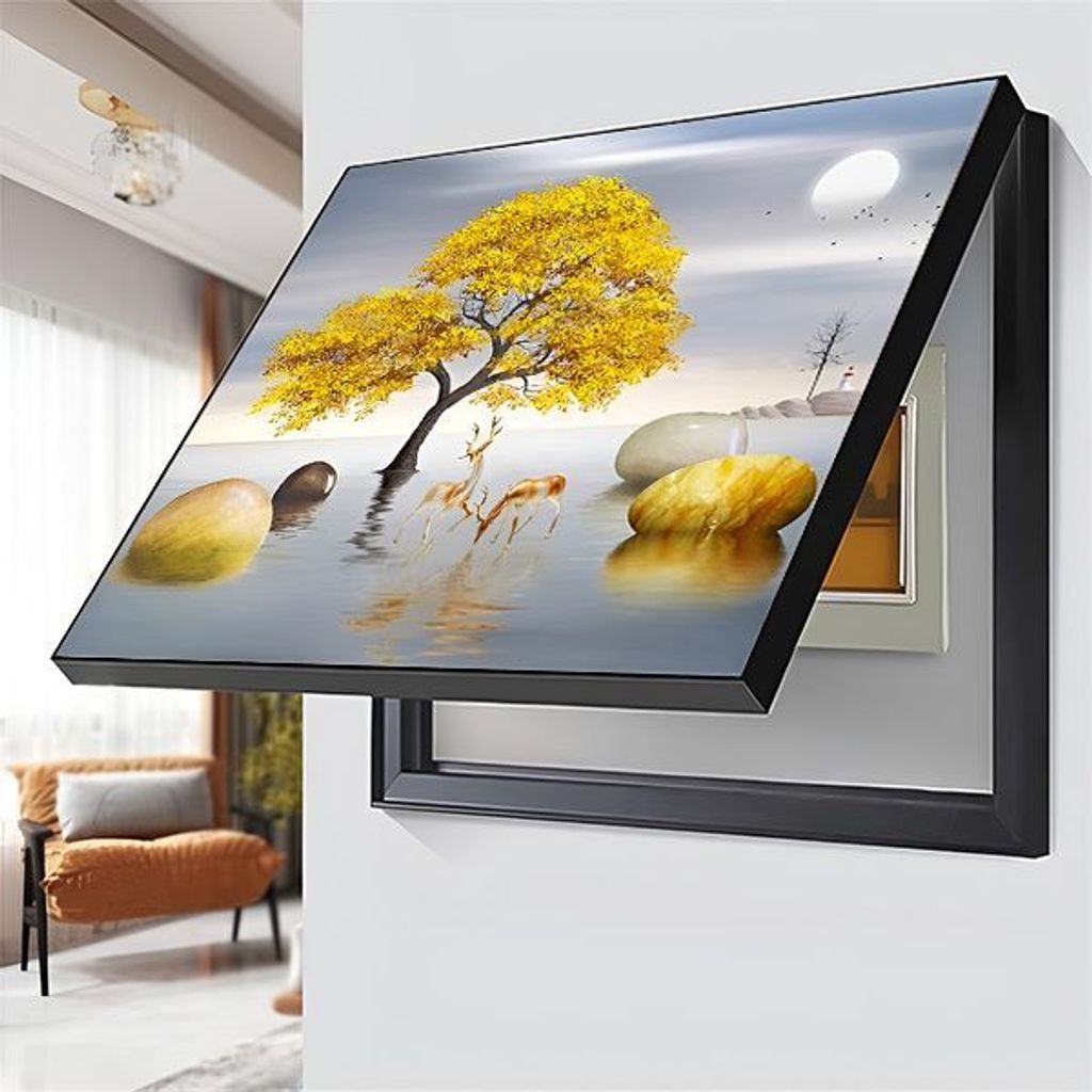 Dekorative Schaltkastenabdeckung 30x40x4 cm mit Leinwanddruck in schwarzen Rahmen aus PS-Material - DECOFRAME Baum