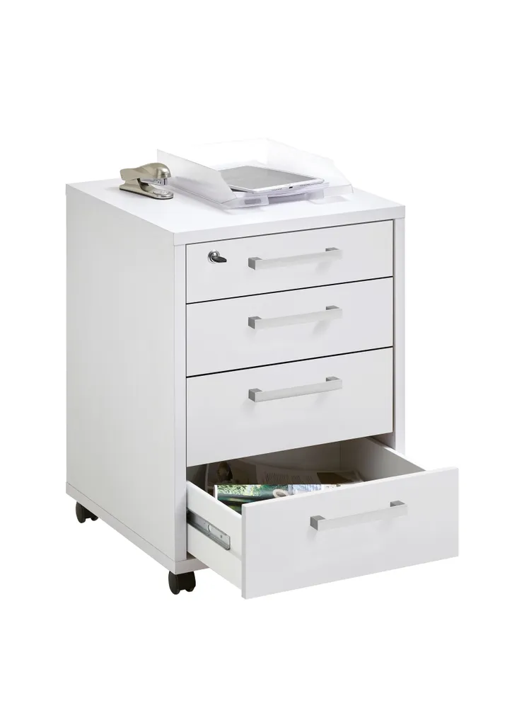Caisson de bureau mobile CALVIA 4 à 4 tiroirs blanc brillant de rangement - 3