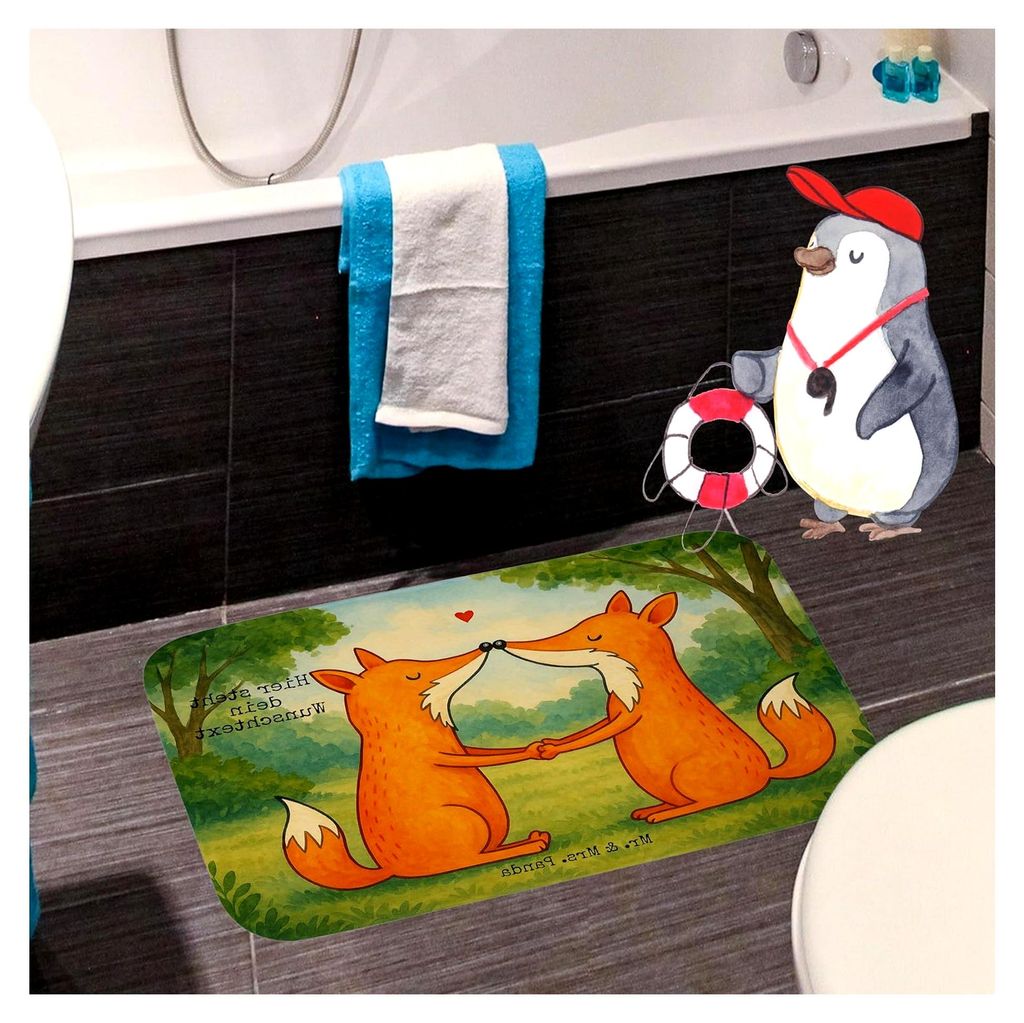 Personalisierte Badematte mit Fuchs-Design - Geschenk für Ehefrau, Paar, Freundin, Duschvorleger selbst gestalten, mit Namen