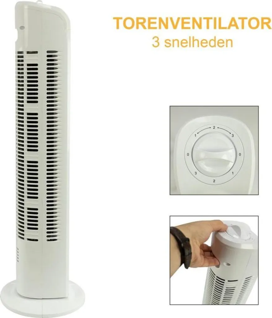 Ventilateur Tour Maxxhome FT-75 Blanc 45W Silencieux avec Oscillation