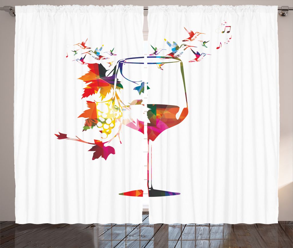 ABAKUHAUS Bunt Rustikaler Gardine, Glas Künstlerische Vogel Reben, Schlafzimmer Kräuselband Vorhang mit Schlaufen und Haken, 280 x 225 cm, Mehrfa...