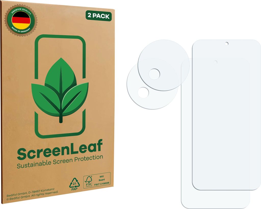 2x ScreenLeaf Schutzfolie für Meizu Note 22 Pro (Display+Kamera) nachhaltiger Displayschutz Display Schutz Folie Klar Transparent