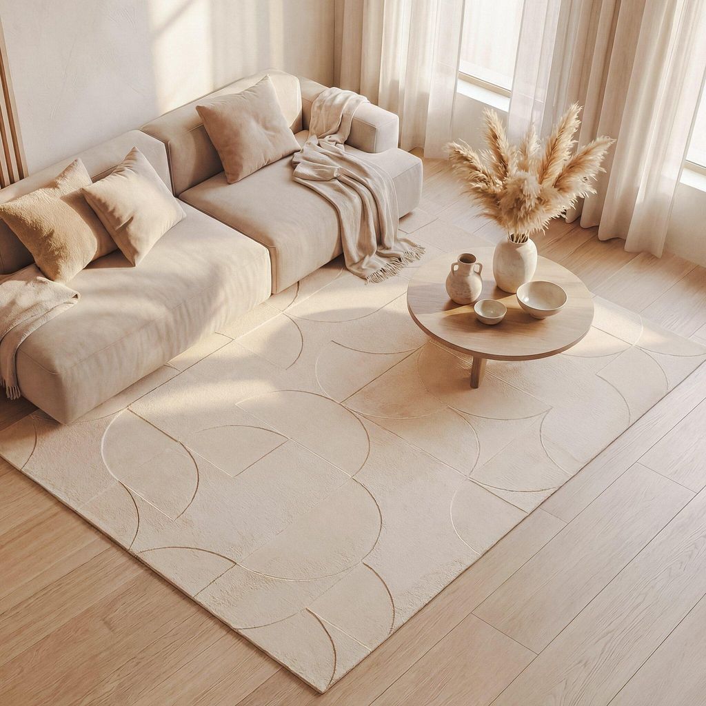 Volero - Teppich Wohnzimmer - Charm Circles Beige - 230x330 cm - Wohnzimmer, Esszimmer, Schlafzimmer - Modern, Skandinavisch