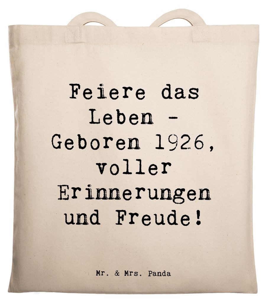 Mr. & Mrs. Panda Shopping Tasche Spruch 1926 Geburtstag - Weiß - Geschenk, Laptoptasche, Jutebeutel, Erinnerungen und Freude, festivaltasche, Happ...